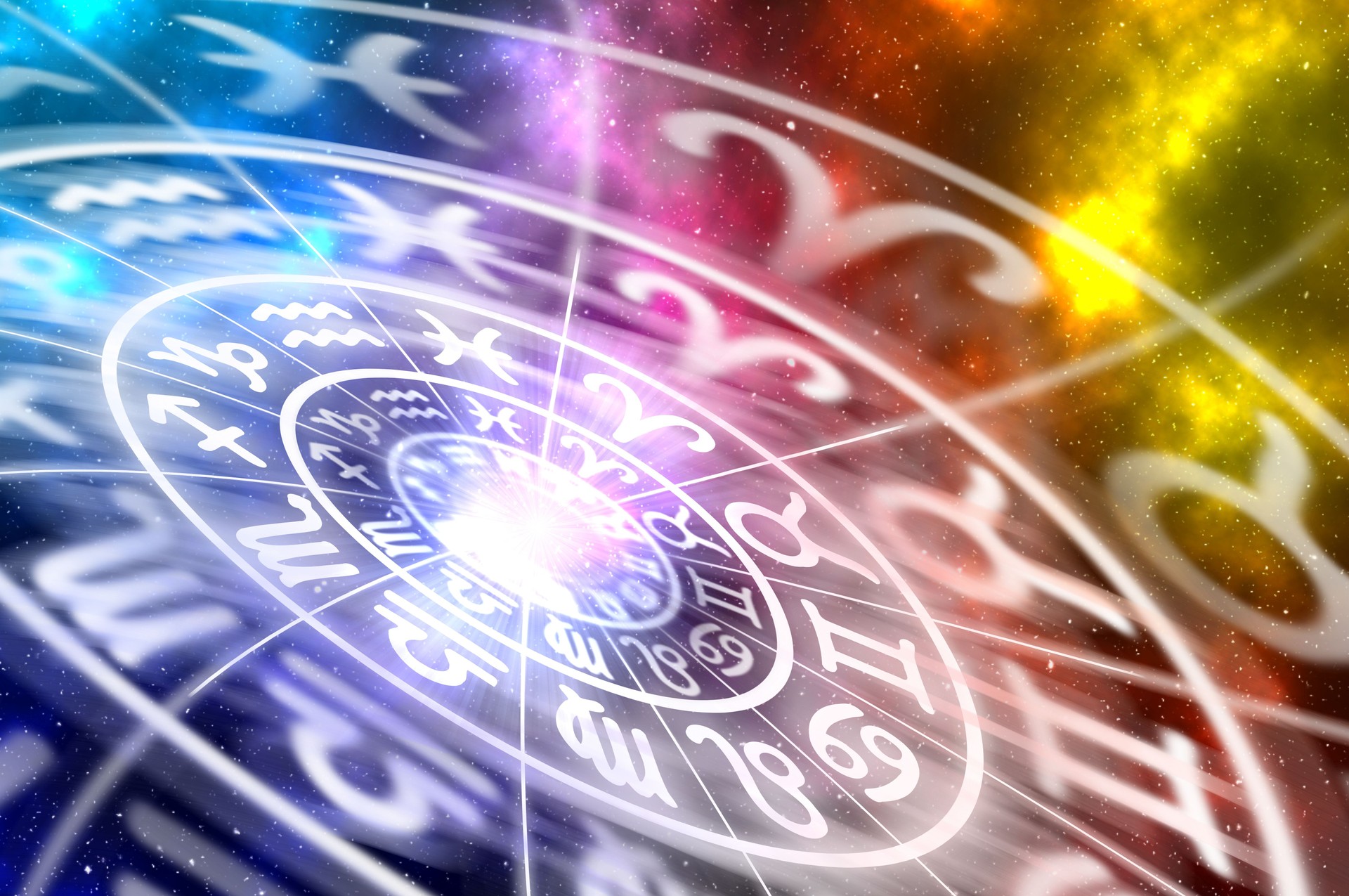 Astrological zodiac signs inside of horoscope circle